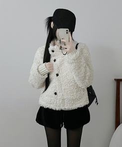 ウールボタンショートコート WHITE