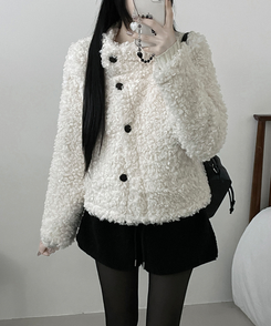 ウールボタンショートコート WHITE