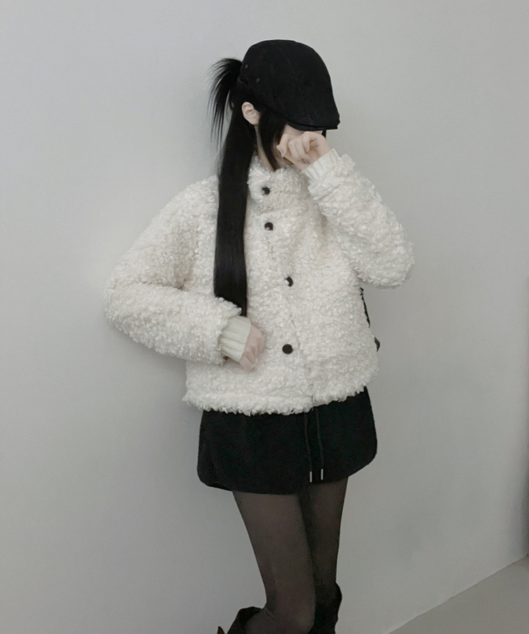 ウールボタンショートコート WHITE