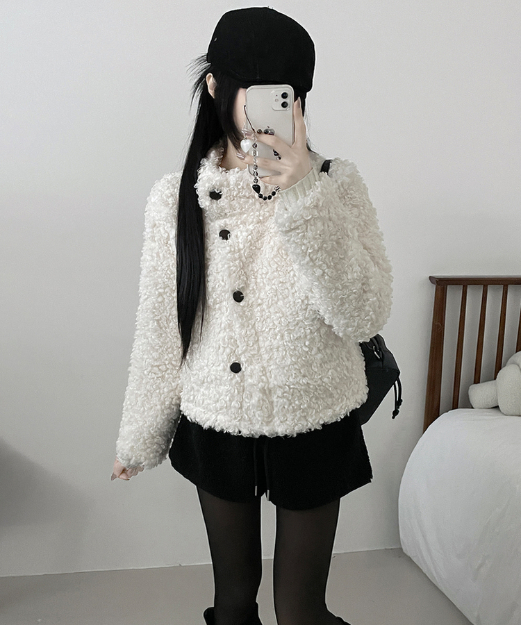 ウールボタンショートコート WHITE