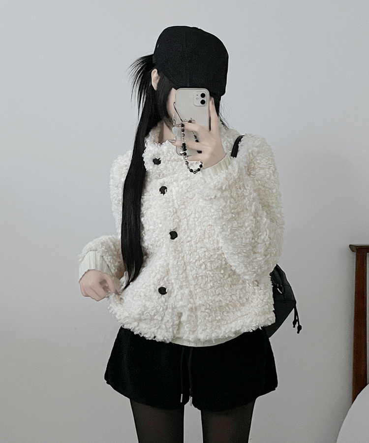 ウールボタンショートコート WHITE