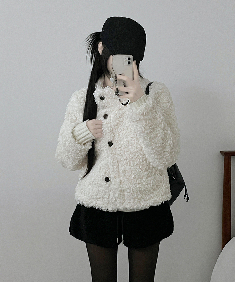 ウールボタンショートコート WHITE