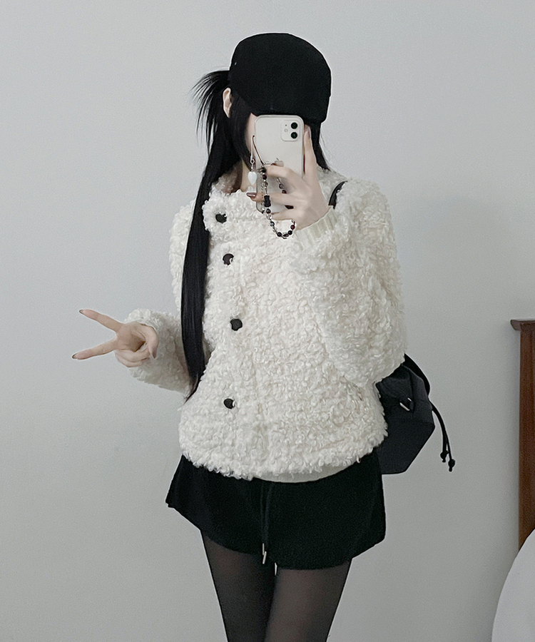 ウールボタンショートコート WHITE