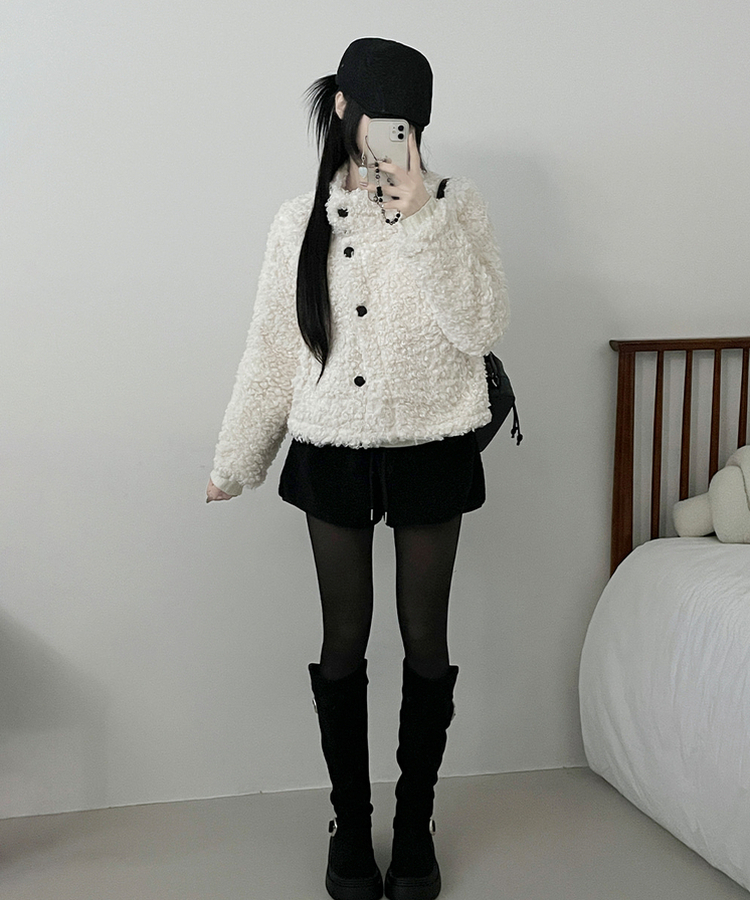 ウールボタンショートコート WHITE