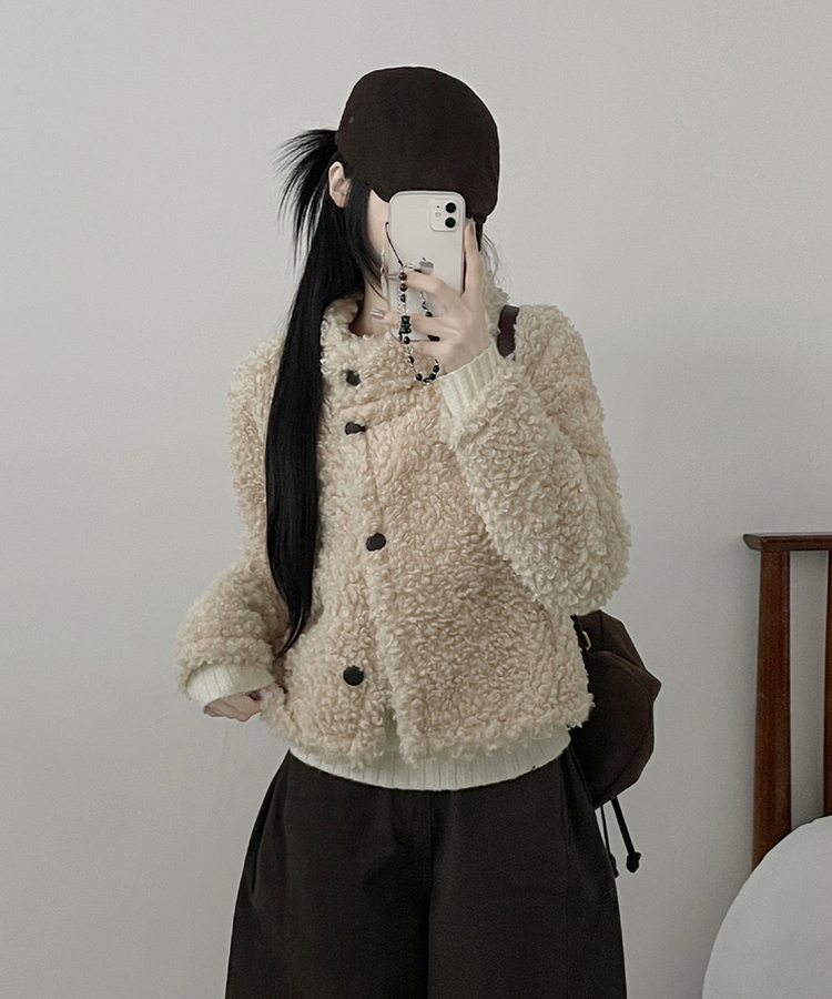 ウールボタンショートコート BEIGE