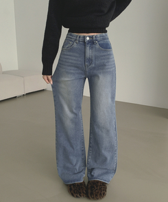 【丈別】【起毛】クラシックバンディングスパンデニムパンツ VINTAGE LIGHT BLUE