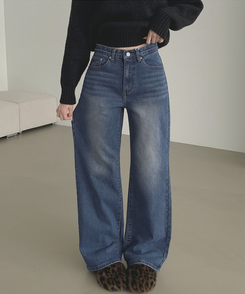 【丈別】【起毛】クラシックバンディングスパンデニムパンツ VINTAGE DEEP BLUE