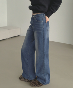 【丈別】【起毛】クラシックバンディングスパンデニムパンツ VINTAGE DEEP BLUE