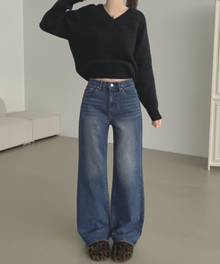 【丈別】【起毛】クラシックバンディングスパンデニムパンツ VINTAGE DEEP BLUE