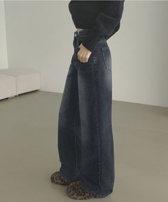 【丈別】【起毛】クラシックバンディングスパンデニムパンツ GRAYISH BLUE