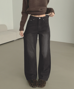 【丈別】【起毛】クラシックバンディングスパンデニムパンツ BLACK