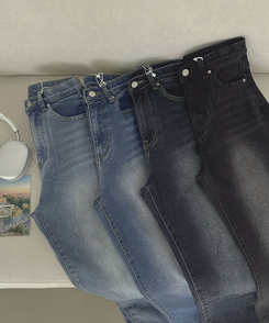 【丈別】【起毛】クラシックバンディングスパンデニムパンツ