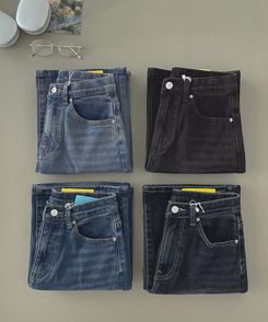 【丈別】【起毛】クラシックバンディングスパンデニムパンツ