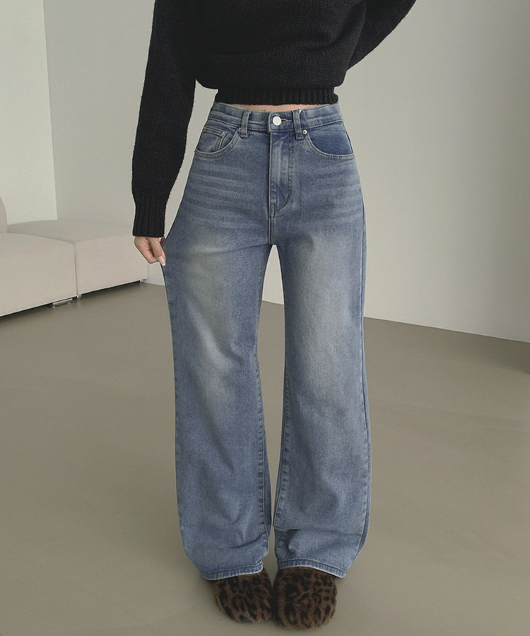 【丈別】【起毛】クラシックバンディングスパンデニムパンツ VINTAGE LIGHT BLUE