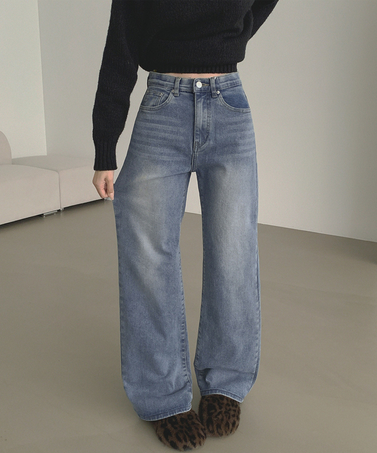 【丈別】【起毛】クラシックバンディングスパンデニムパンツ VINTAGE LIGHT BLUE