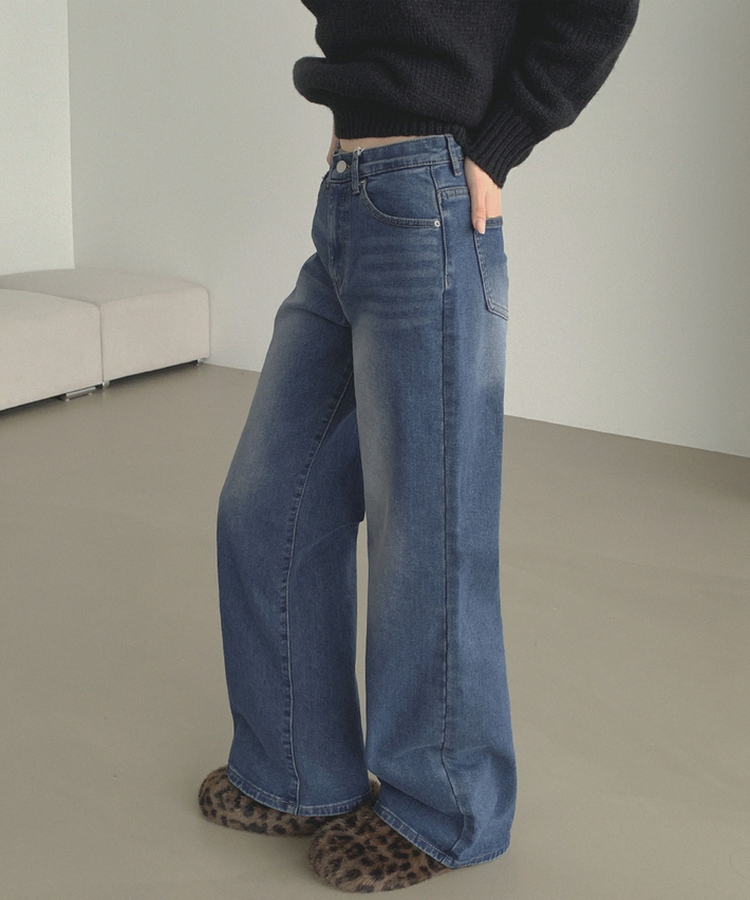 【丈別】【起毛】クラシックバンディングスパンデニムパンツ VINTAGE DEEP BLUE