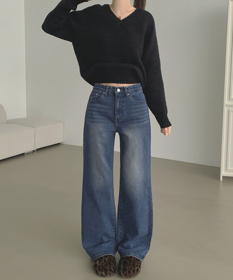 【丈別】【起毛】クラシックバンディングスパンデニムパンツ VINTAGE DEEP BLUE