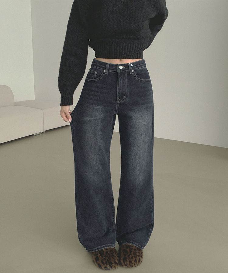 【丈別】【起毛】クラシックバンディングスパンデニムパンツ GRAYISH BLUE