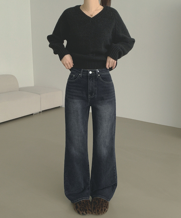 【丈別】【起毛】クラシックバンディングスパンデニムパンツ GRAYISH BLUE