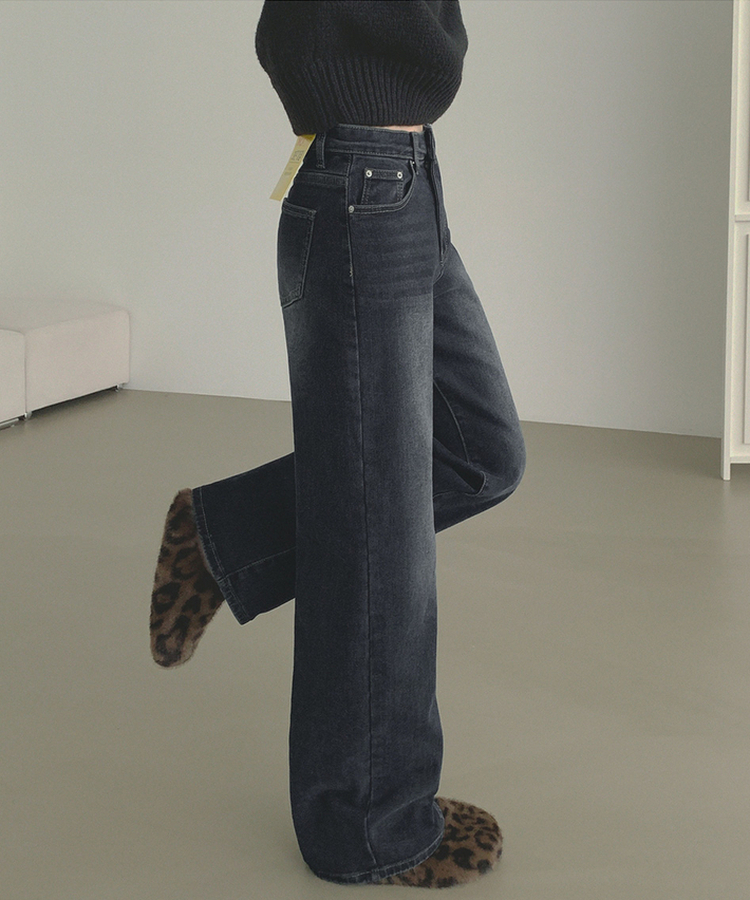 【丈別】【起毛】クラシックバンディングスパンデニムパンツ GRAYISH BLUE