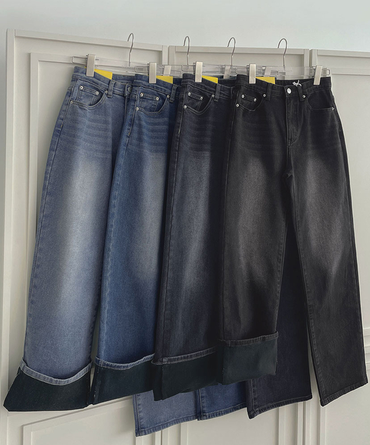 【丈別】【起毛】クラシックバンディングスパンデニムパンツ