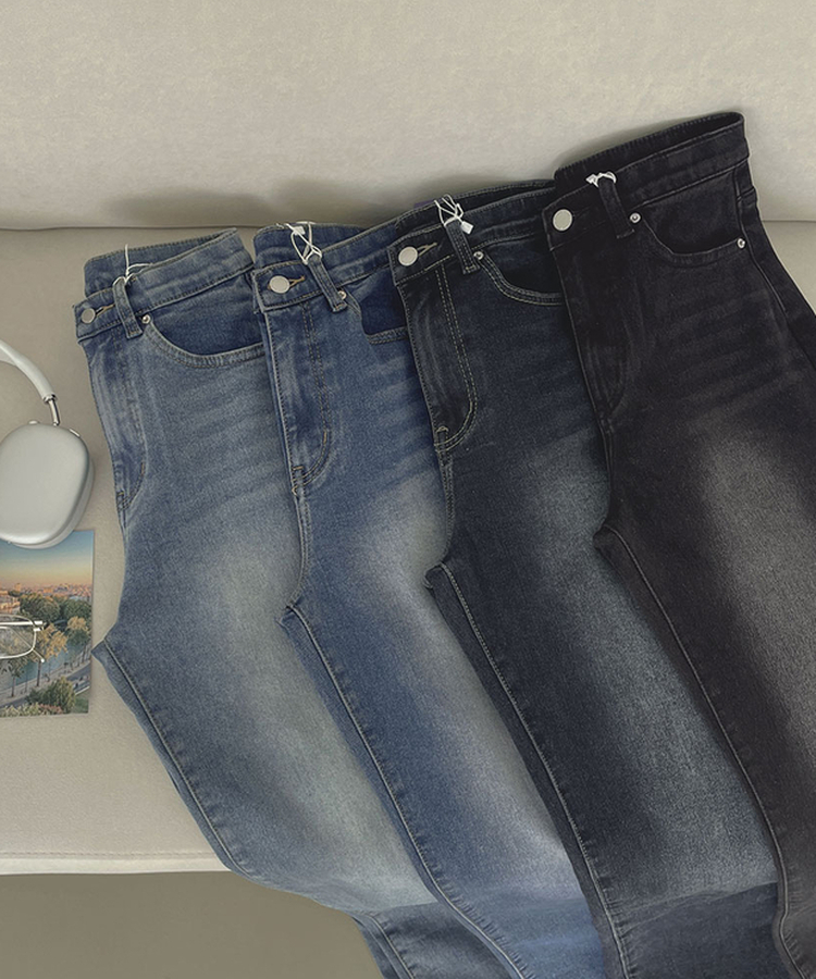 【丈別】【起毛】クラシックバンディングスパンデニムパンツ