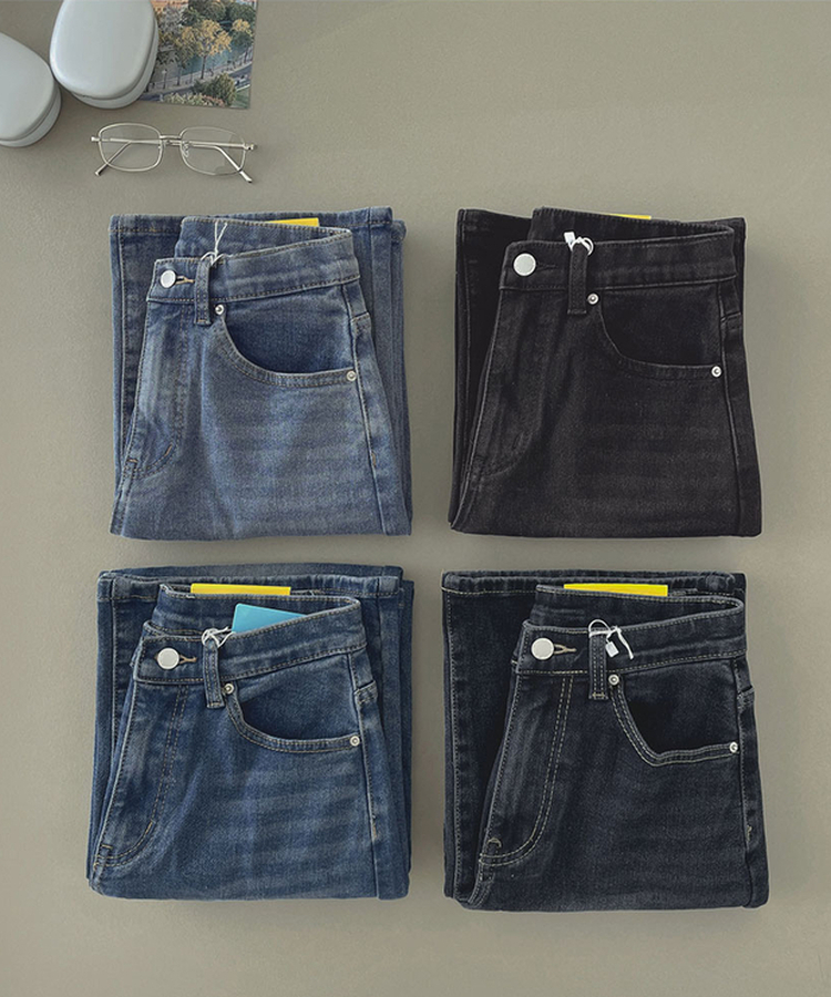 【丈別】【起毛】クラシックバンディングスパンデニムパンツ