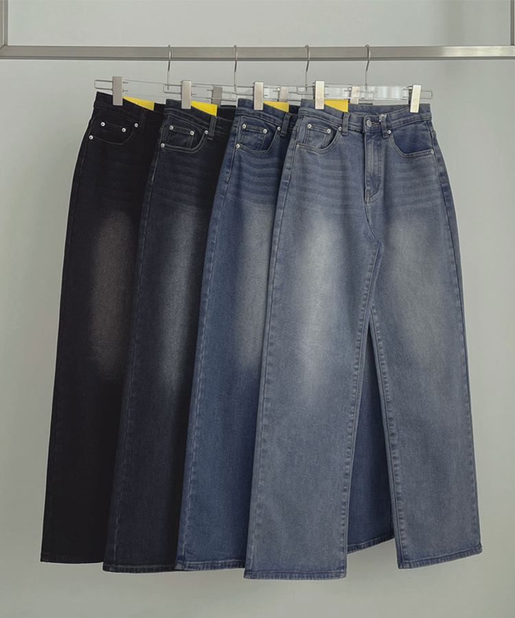 【丈別】【起毛】クラシックバンディングスパンデニムパンツ