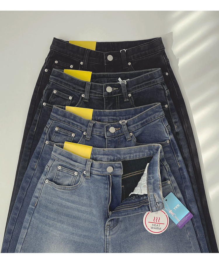 【丈別】【起毛】クラシックバンディングスパンデニムパンツ