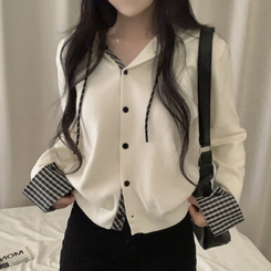 チェックバイカラーフードニットカーディガン(5color) BEIGE