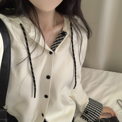 チェックバイカラーフードニットカーディガン(5color) BEIGE