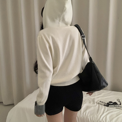 チェックバイカラーフードニットカーディガン(5color) BEIGE