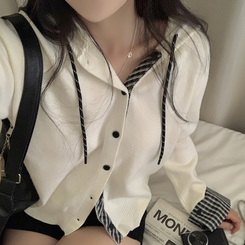 チェックバイカラーフードニットカーディガン(5color) BEIGE