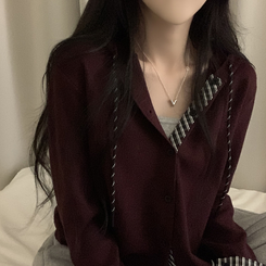 チェックバイカラーフードニットカーディガン(5color) WINE