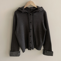 チェックバイカラーフードニットカーディガン(5color)