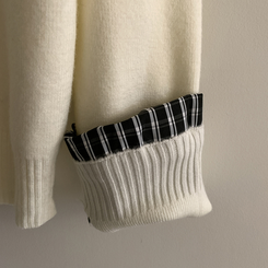 チェックバイカラーフードニットカーディガン(5color)