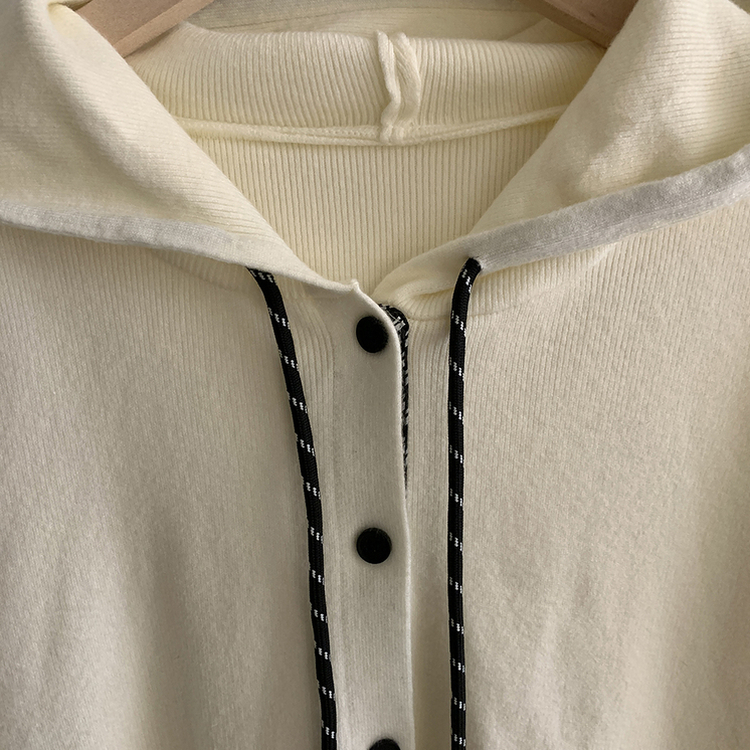 チェックバイカラーフードニットカーディガン(5color)