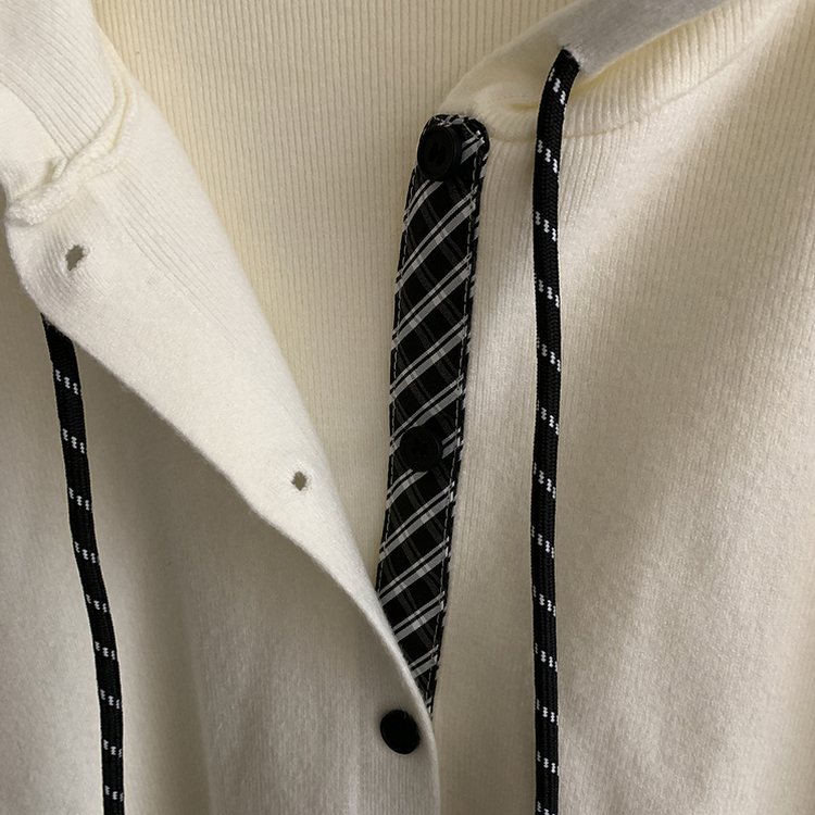 チェックバイカラーフードニットカーディガン(5color)