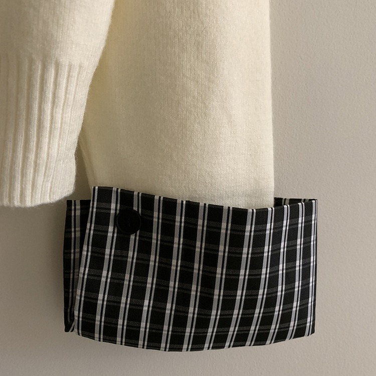 チェックバイカラーフードニットカーディガン(5color)