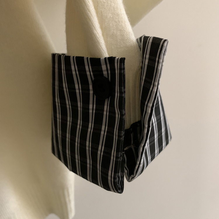 チェックバイカラーフードニットカーディガン(5color)