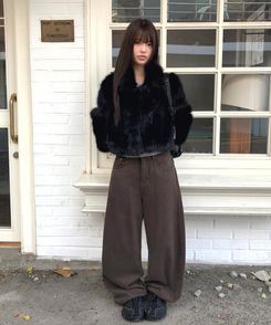 ボタンファーショートジャケット BLACK