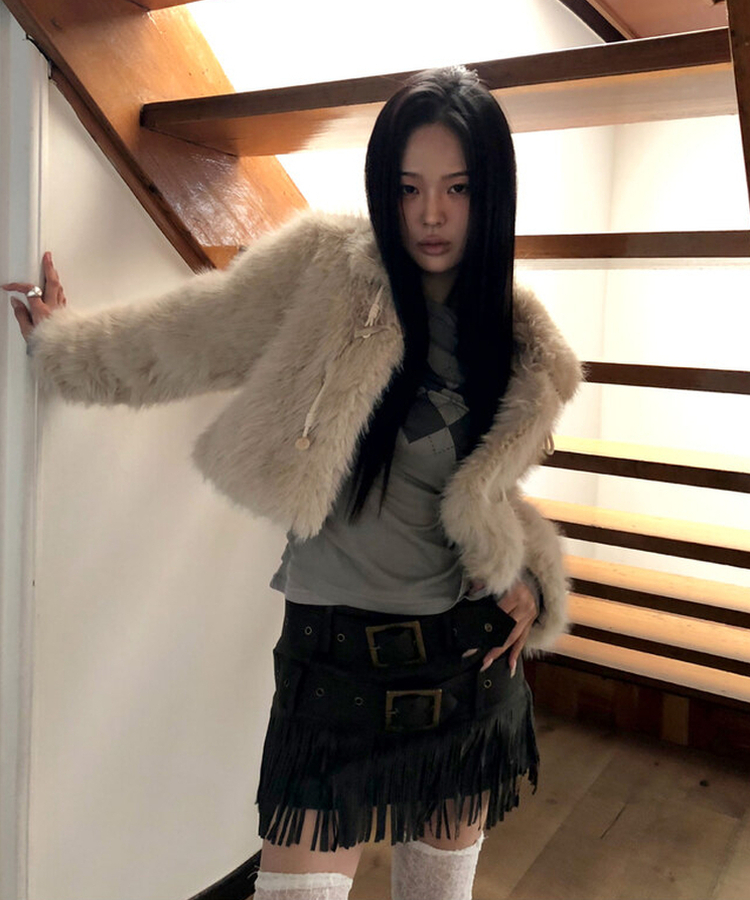 ボタンファーショートジャケット BEIGE