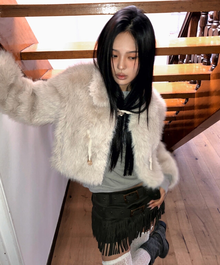 ボタンファーショートジャケット BEIGE