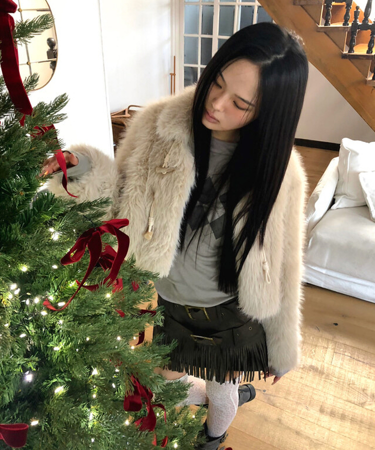 ボタンファーショートジャケット BEIGE