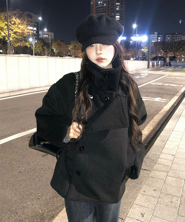 ミドルハーフベルトダブルコート BLACK