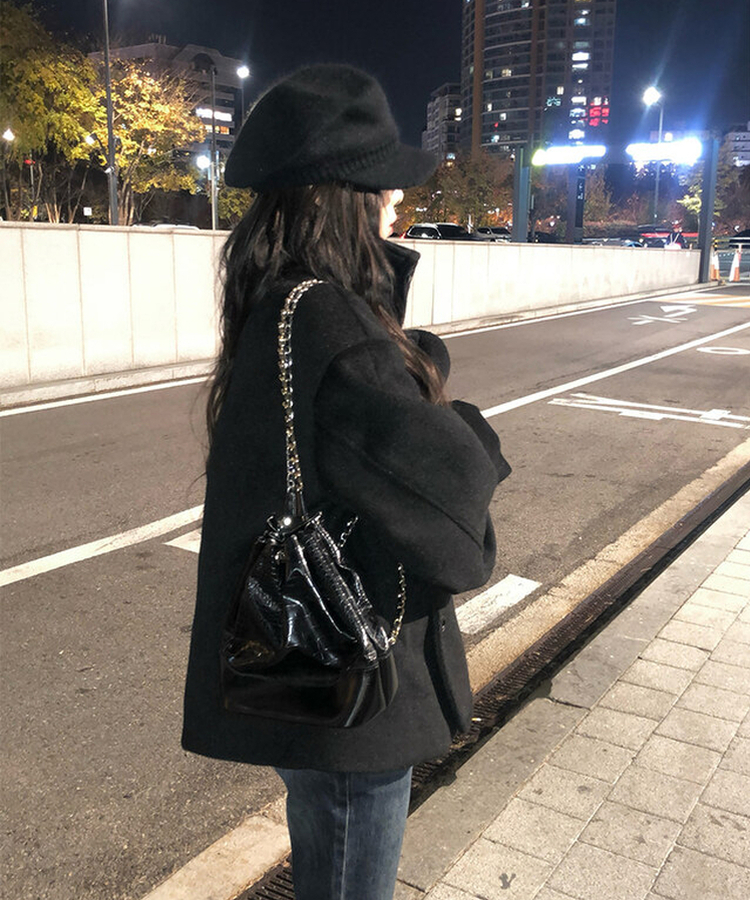 ミドルハーフベルトダブルコート BLACK