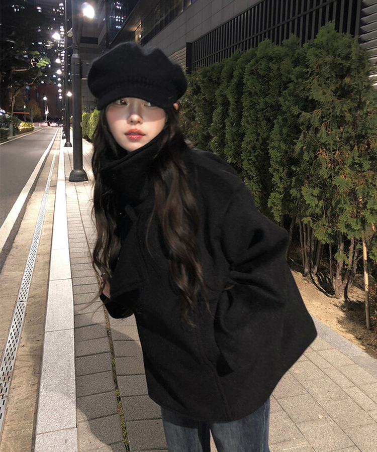 ミドルハーフベルトダブルコート BLACK