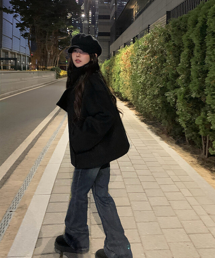 ミドルハーフベルトダブルコート BLACK