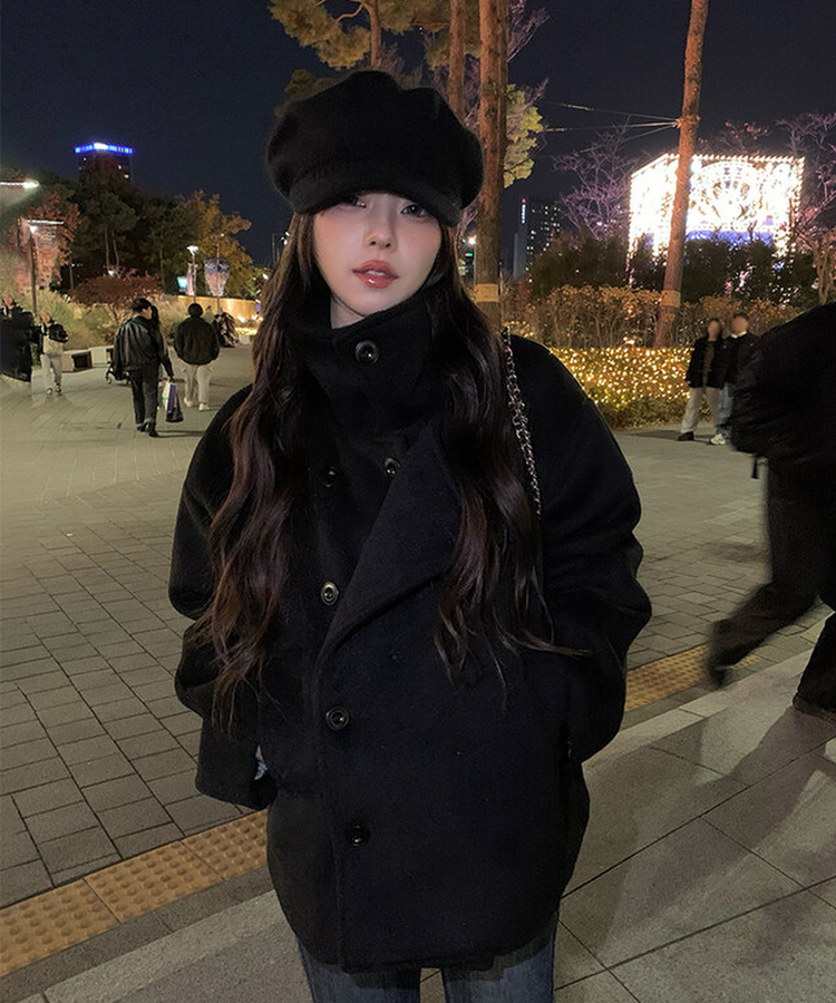 ミドルハーフベルトダブルコート BLACK