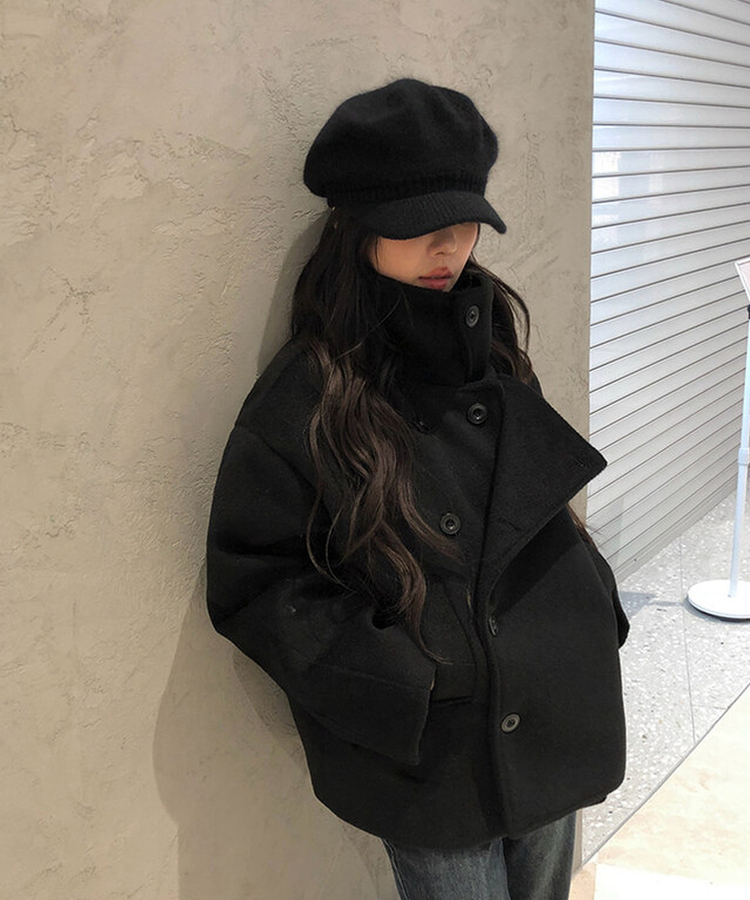 ミドルハーフベルトダブルコート BLACK